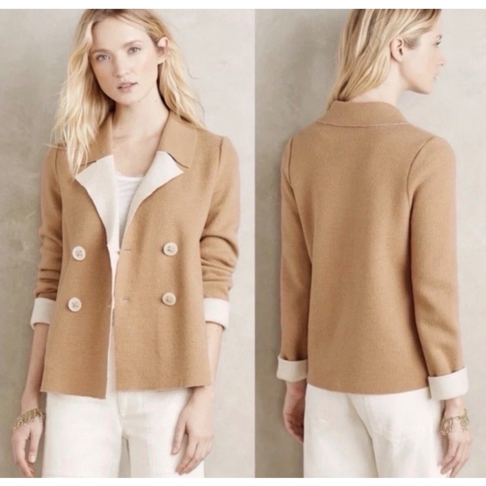 Anthropologie Bonette Boiled Wool Camel Wool Blend Double Breasted Jacket M